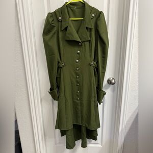 Green Military Style Coat with Button Details